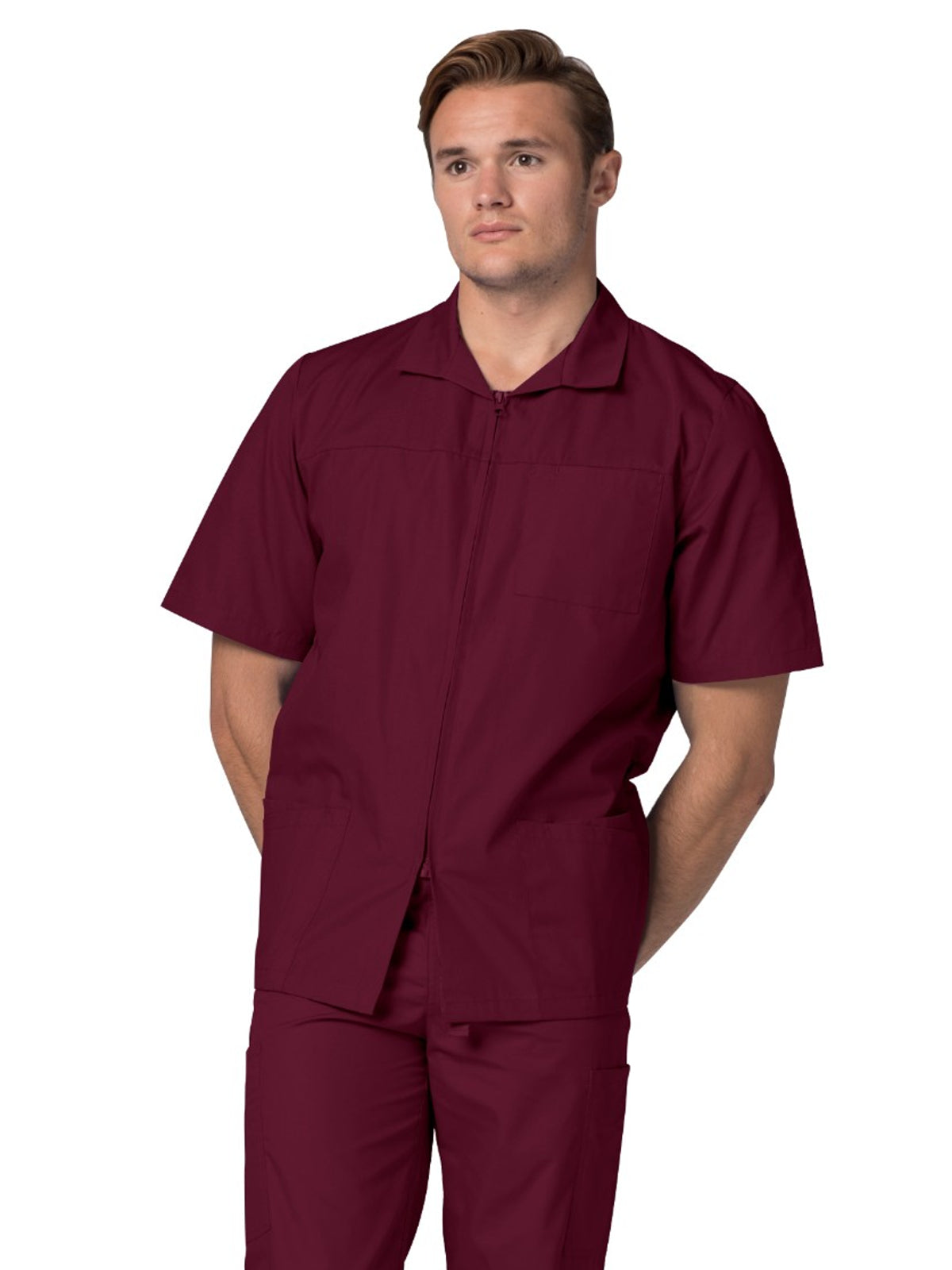 Men's Zippered Short Sleeve Jacket - 607 - Burgundy