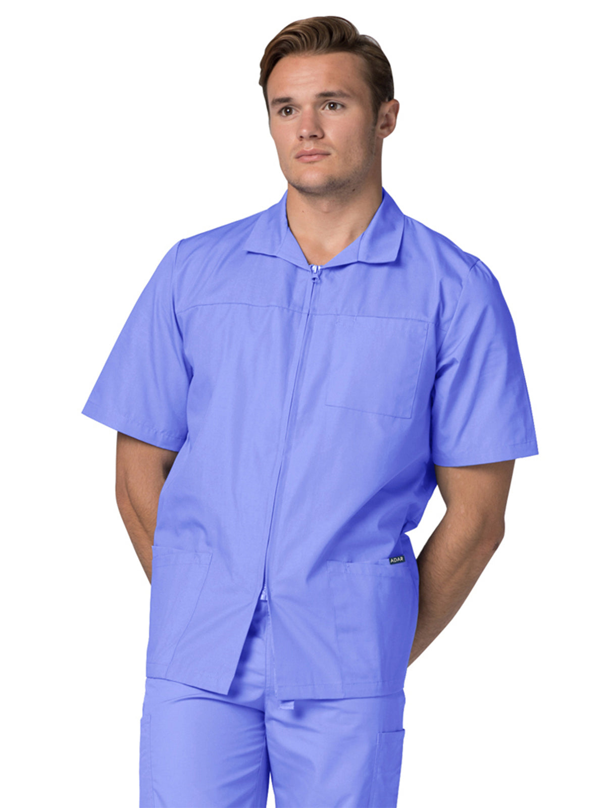 Men's Zippered Short Sleeve Jacket - 607 - Ceil Blue