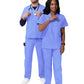 Unisex V-Neck Top Drawstring Pant Scrub Set