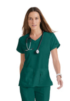 Women's Four-Pocket V-Neck Cora Scrub Top - 41423 - Hunter Green