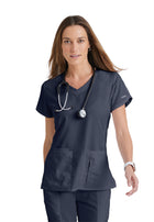 Women's Four-Pocket V-Neck Cora Scrub Top - 41423 - Steel