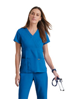 Women's Two-Pocket Mock Wrap Riley Scrub Top - 4153 - New Royal