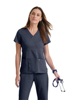Women's Two-Pocket Mock Wrap Riley Scrub Top - 4153 - Steel
