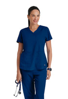 Women's Two-Pocket V-Neck Aubrey Scrub Top - 71166 - Indigo (Navy)