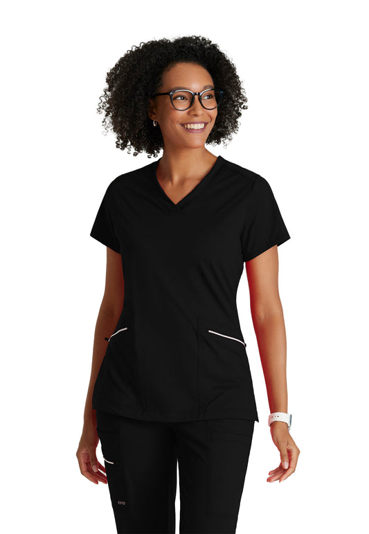 Women's Two-Pocket V-Neck Victory Scrub Top - BOT209 - Black