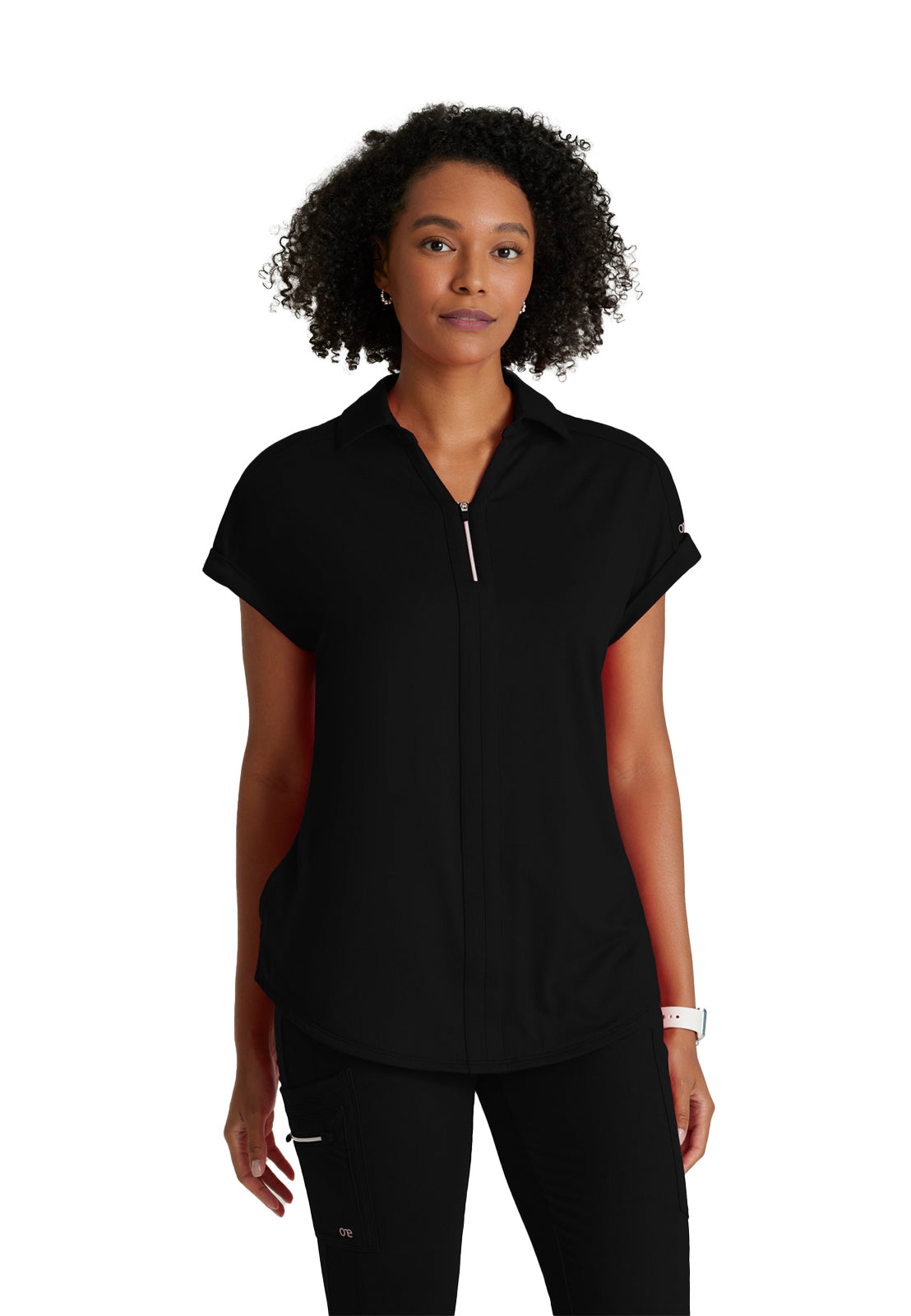 Women's Two-Pocket Zip-Neck Engage Scrub Top - BOT210 - Black