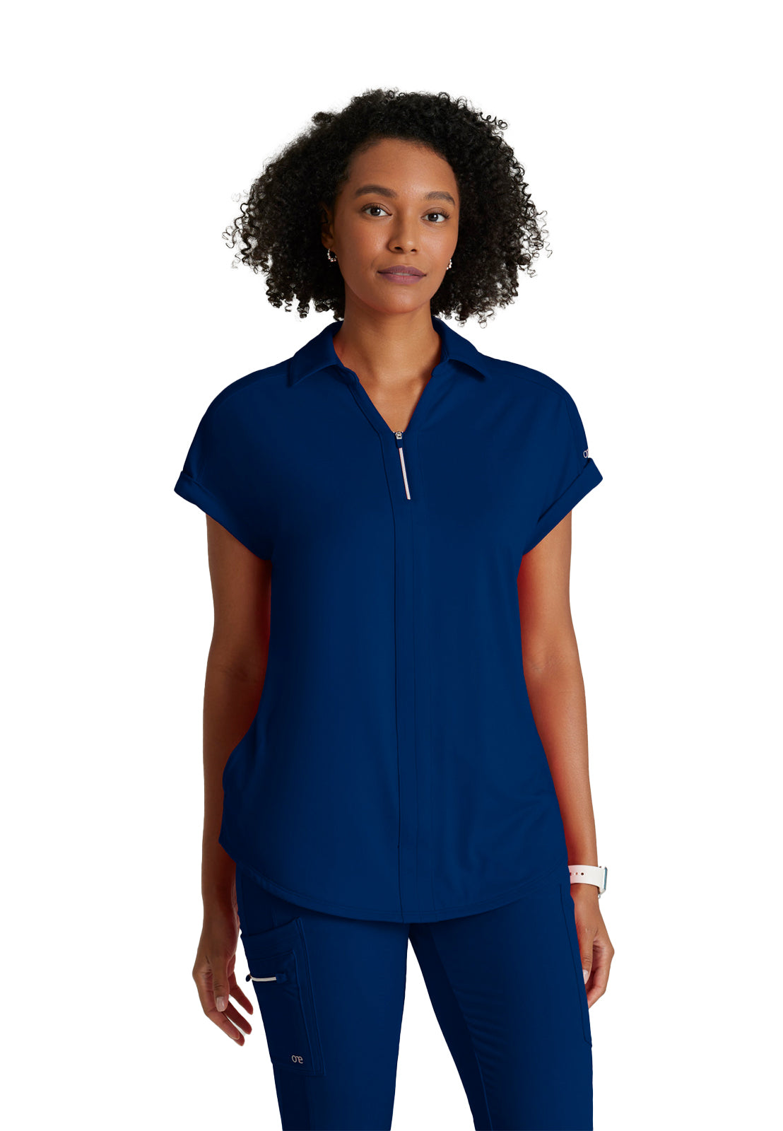 Women's Two-Pocket Zip-Neck Engage Scrub Top - BOT210 - Indigo (Navy)