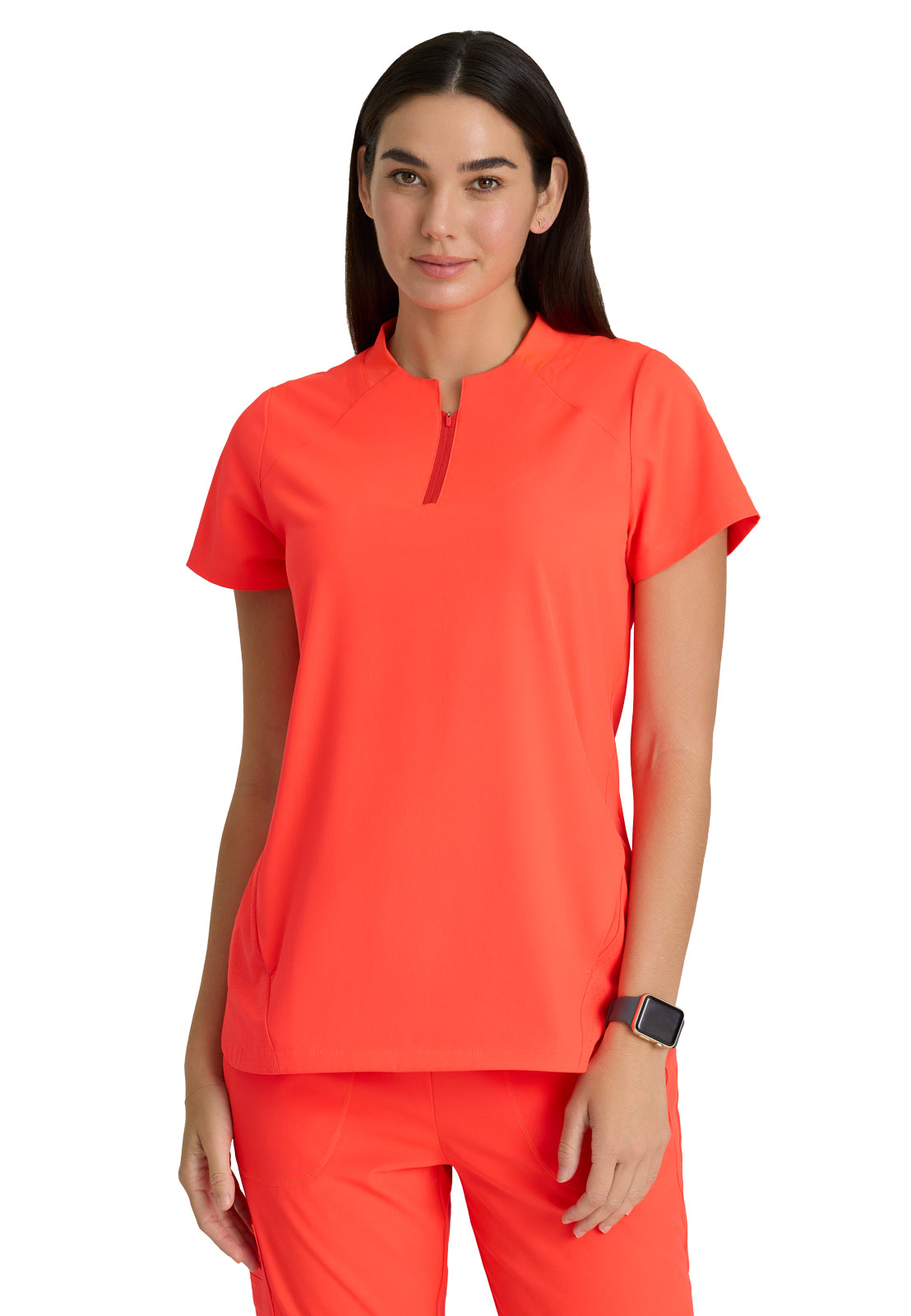 Women's 2 Pocket Banded Zip Collar Flux Scrub Top