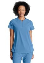 Women's Two-Pocket Banded Zip-Collar Flux Scrub Top - BOT216 - Ciel Blue