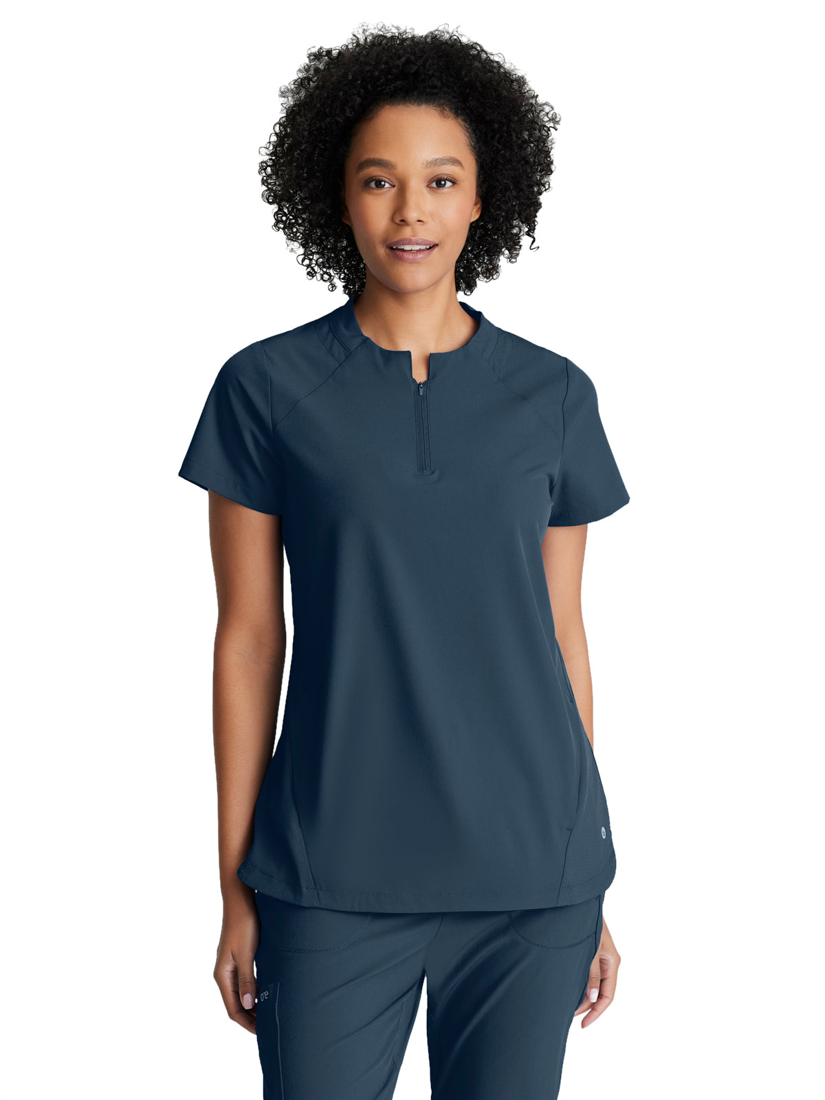 Women's Two-Pocket Banded Zip-Collar Flux Scrub Top - BOT216 - Steel