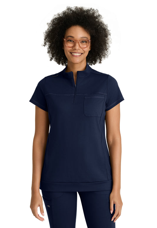 Women's Three-Pocket Mock Neck Vigor Scrub Top - BOT270 - Indigo (Navy)