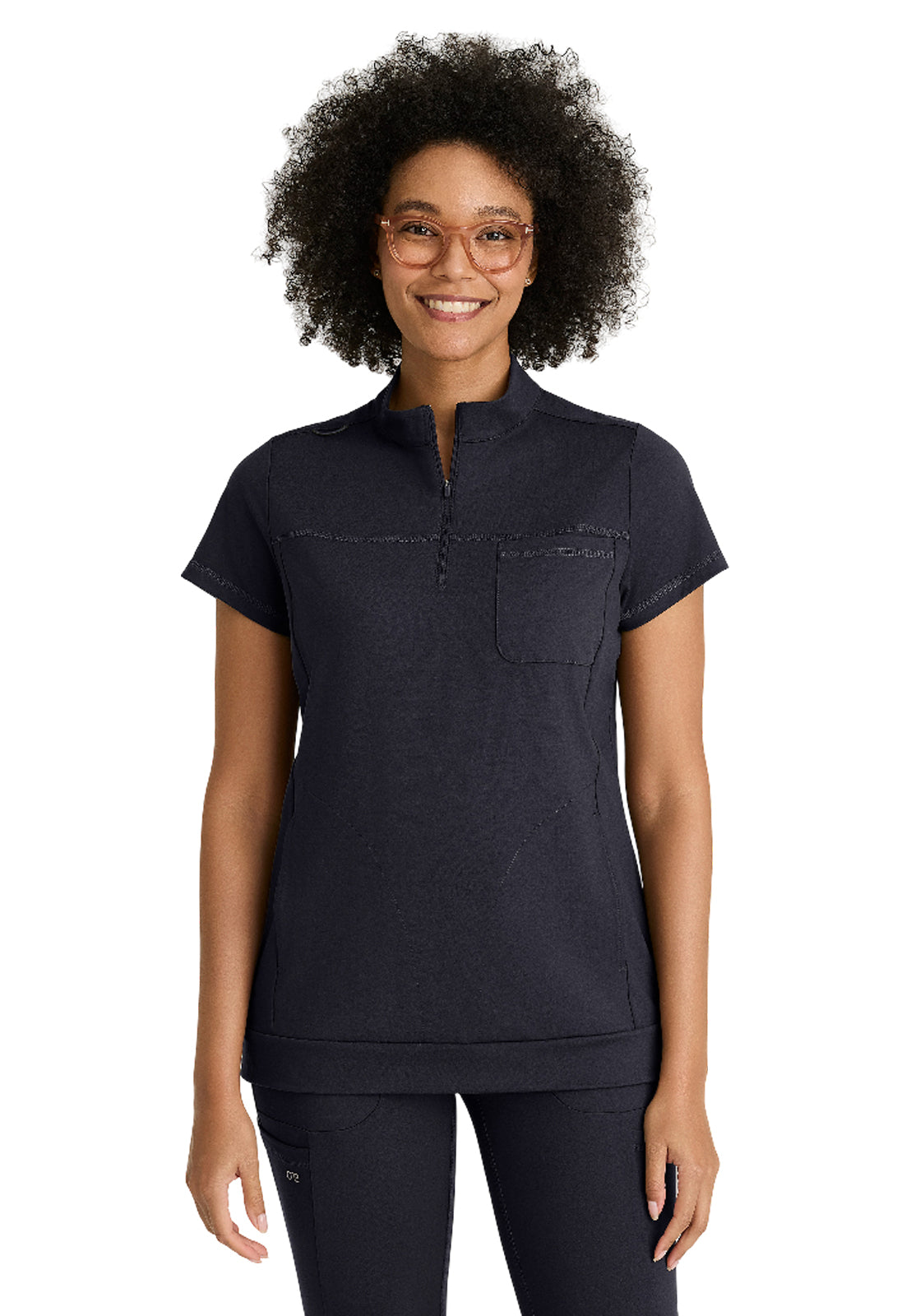 Women's Three-Pocket Mock Neck Vigor Scrub Top - BOT270 - Steel