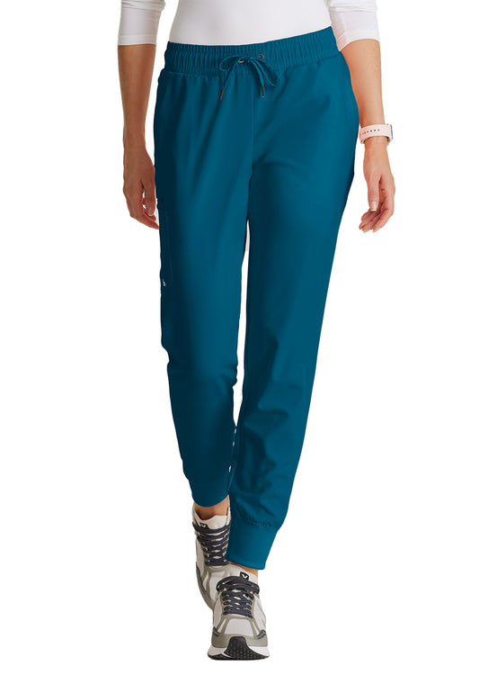 Women's Five-Pocket Rib Knit Cuff Union Jogger Scrub Pant - BUP647 - Bahama