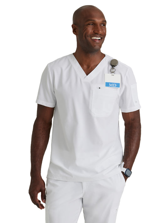 Men's Three-Pocket V-Neck Rally Scrub Top - BUT153 - White