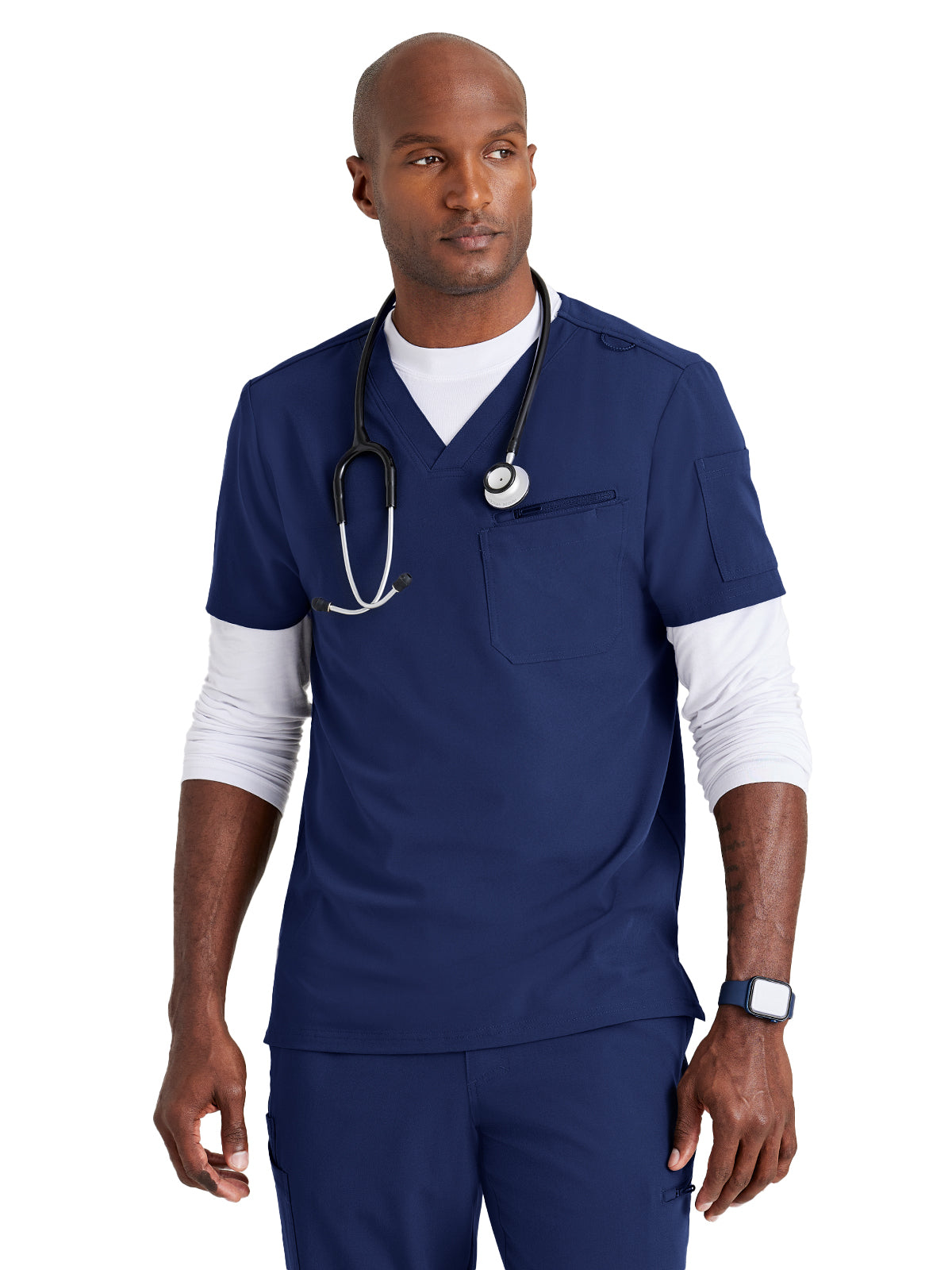 Men's Three-Pocket V-Neck Rally Scrub Top - BUT153 - Indigo (Navy)