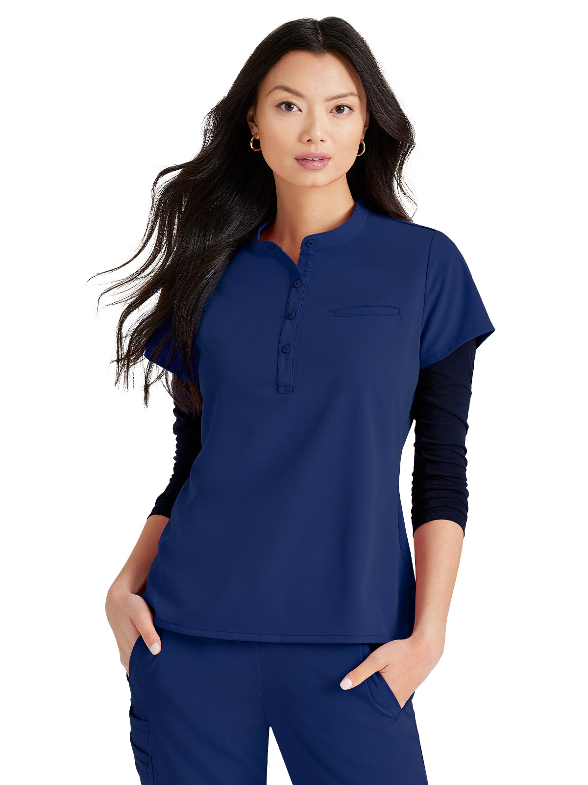 Women's Henley Style Scrub Top