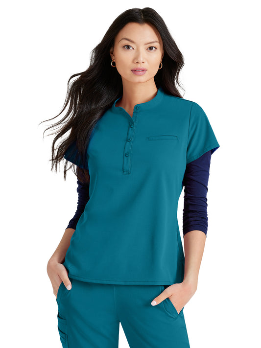 Women's One-Pocket Henley Style Mission Scrub Top - BUT163 - Bahama