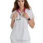 Women's Four-Pocket V-Neck Purpose Scrub Top - BUT167 - White