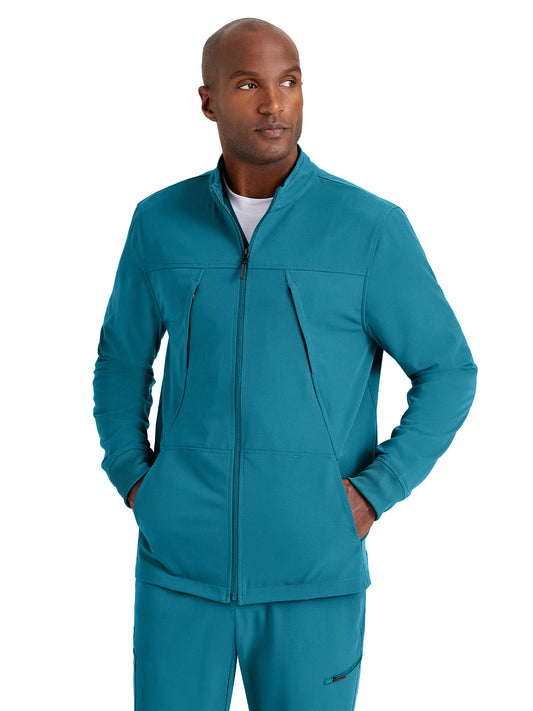 Men's Rib Trimmed Mock Neck Scrub Jacket