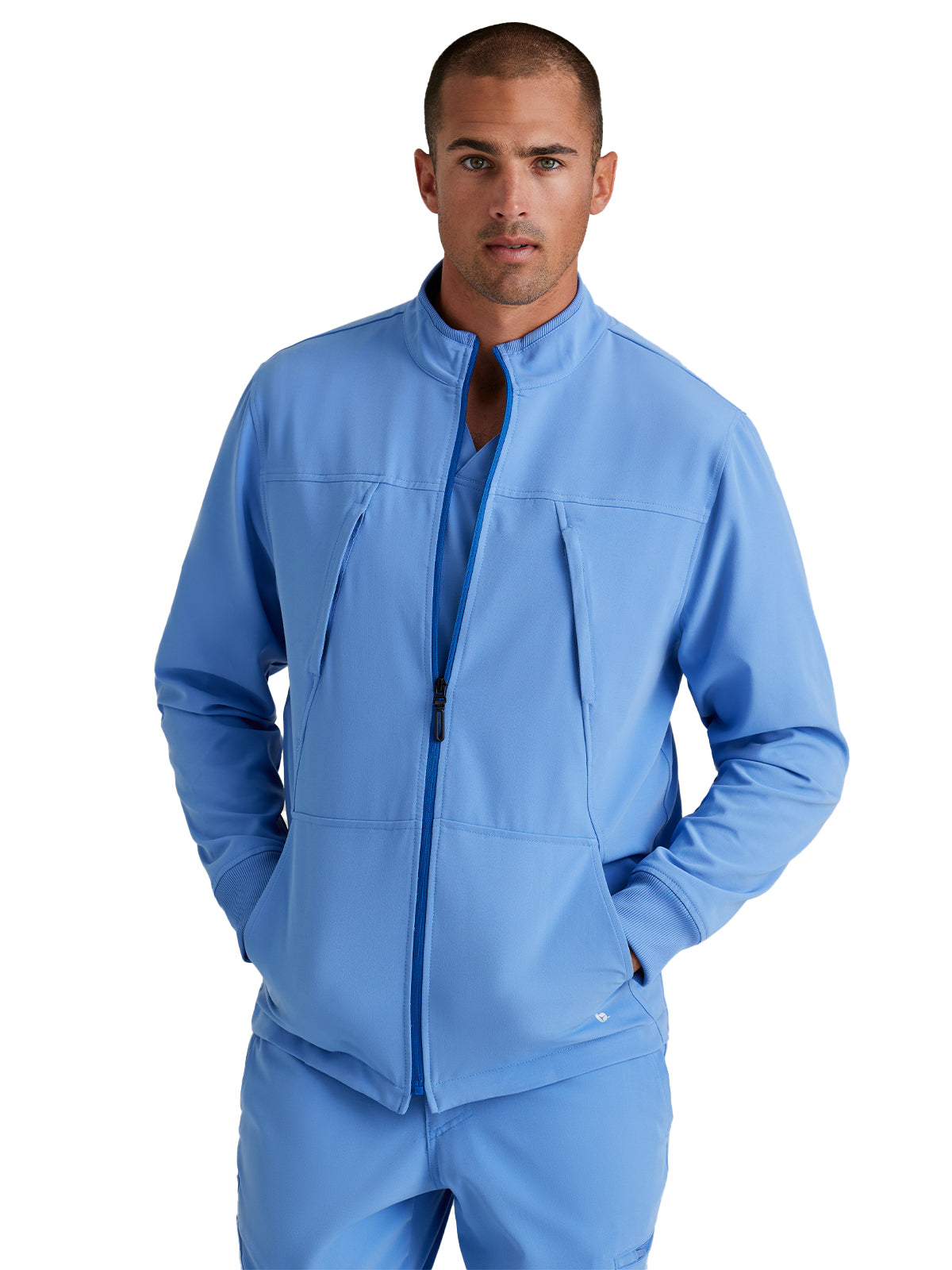 Men's Rib Trimmed Mock Neck Scrub Jacket