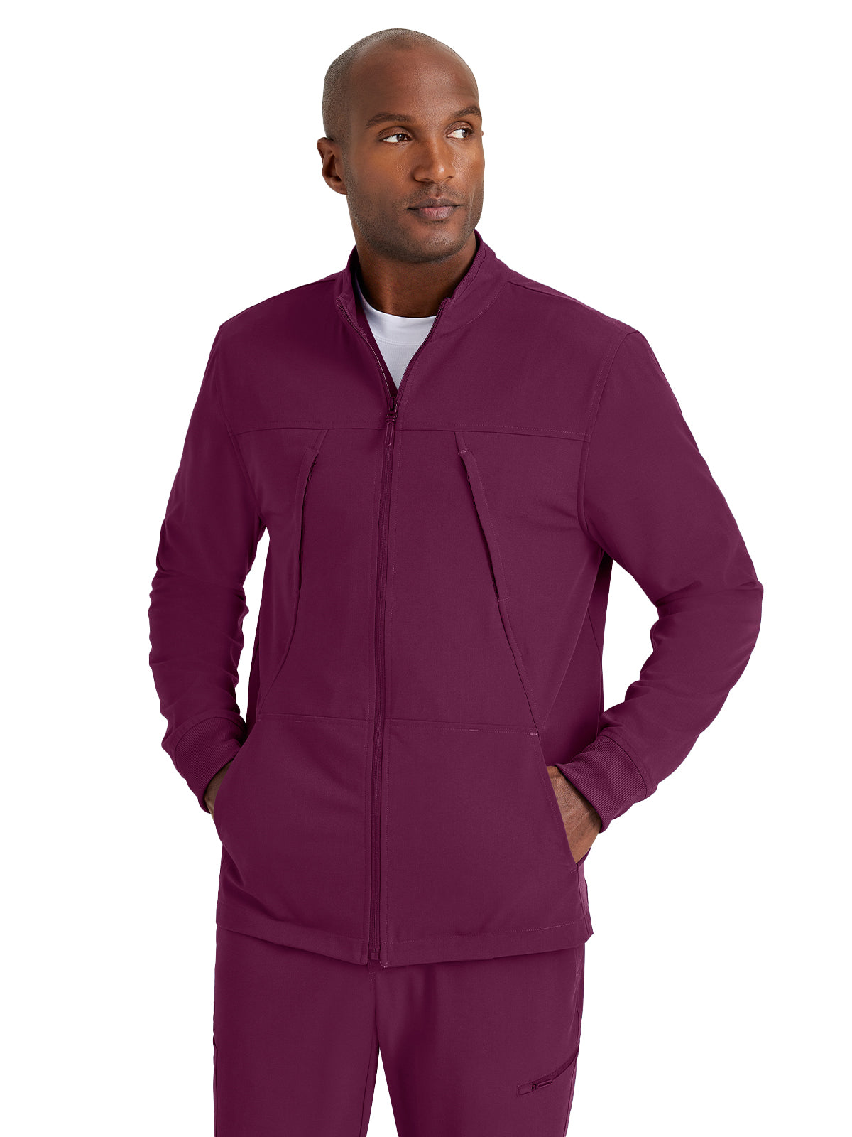 Men's Rib Trimmed Mock Neck Scrub Jacket