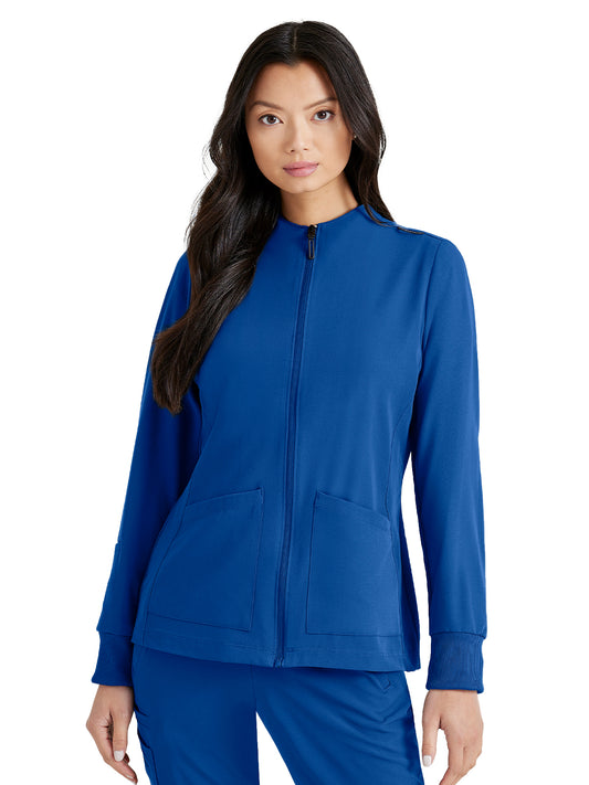 Women's Three-Pocket Zip-Up Team Warm-Up Scrub Jacket - BUW884 - New Royal