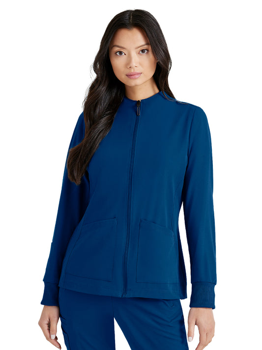 Women's Three-Pocket Zip-Up Team Warm-Up Scrub Jacket - BUW884 - Indigo (Navy)