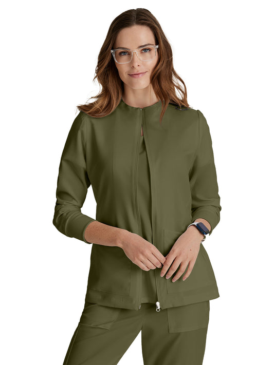 Women's Three-Pocket Zip-Up Team Warm-Up Scrub Jacket - BUW884 - Olive