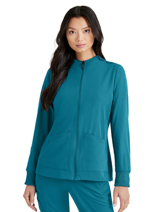 Women's Three-Pocket Zip-Up Team Warm-Up Scrub Jacket - BUW884 - Bahama