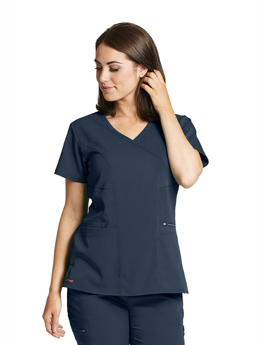 Women's Three-Pocket V-Neck Kim Scrub Top - GRST001 - Steel