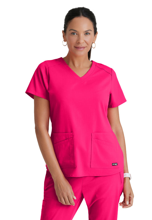 Women's Four-Pocket V-Neck Emma Scrub Top - GRST011 - Vibrance Pink