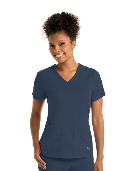 Women's Four-Pocket V-Neck Emma Scrub Top - GRST011 - Steel