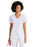 Women's Three-Pocket V-Neck Serena Scrub Top - GRST045 - White