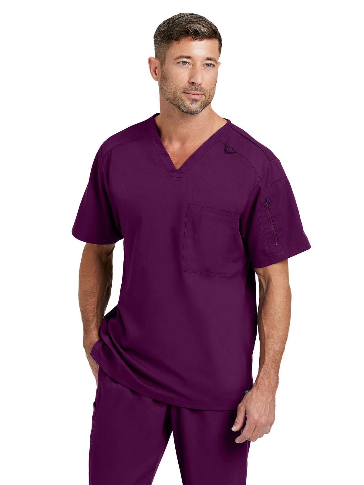 Men's Two-Pocket V-Neck Murphy Scrub Top - GRST079 - Wine