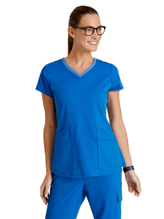 Women's Meredith 4-Pocket Two-Tone V-Neck Scrub Top