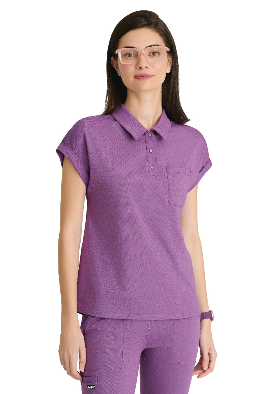 Women's One-Pocket Snap Placket Renew Scrub Top - GRST254 - Imperial Violet