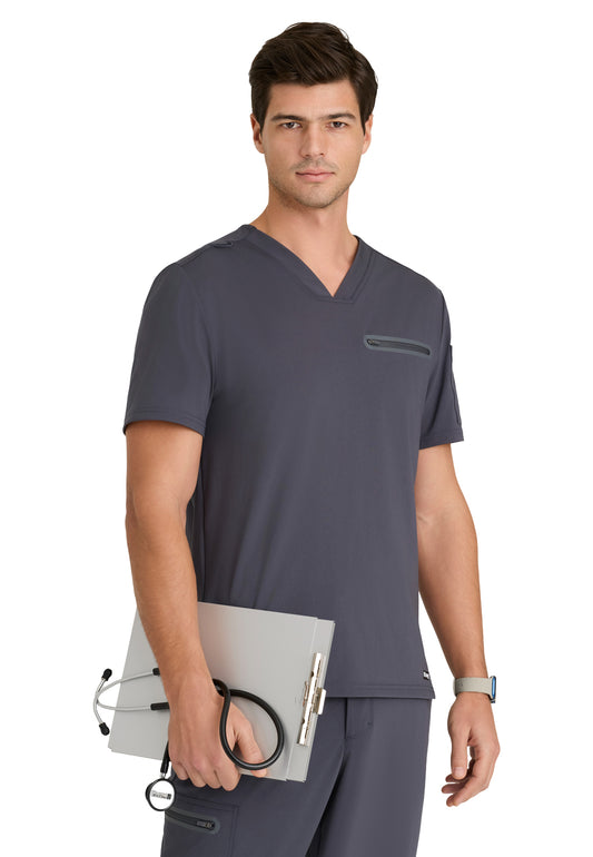 Men's Two-Pocket V-Neck Clarity Scrub Top - GRST275 - Steel