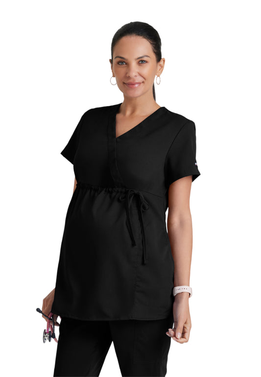 Women's Two-Pocket Mock Wrap Lilah Maternity Scrub Top - GRT094 - Black