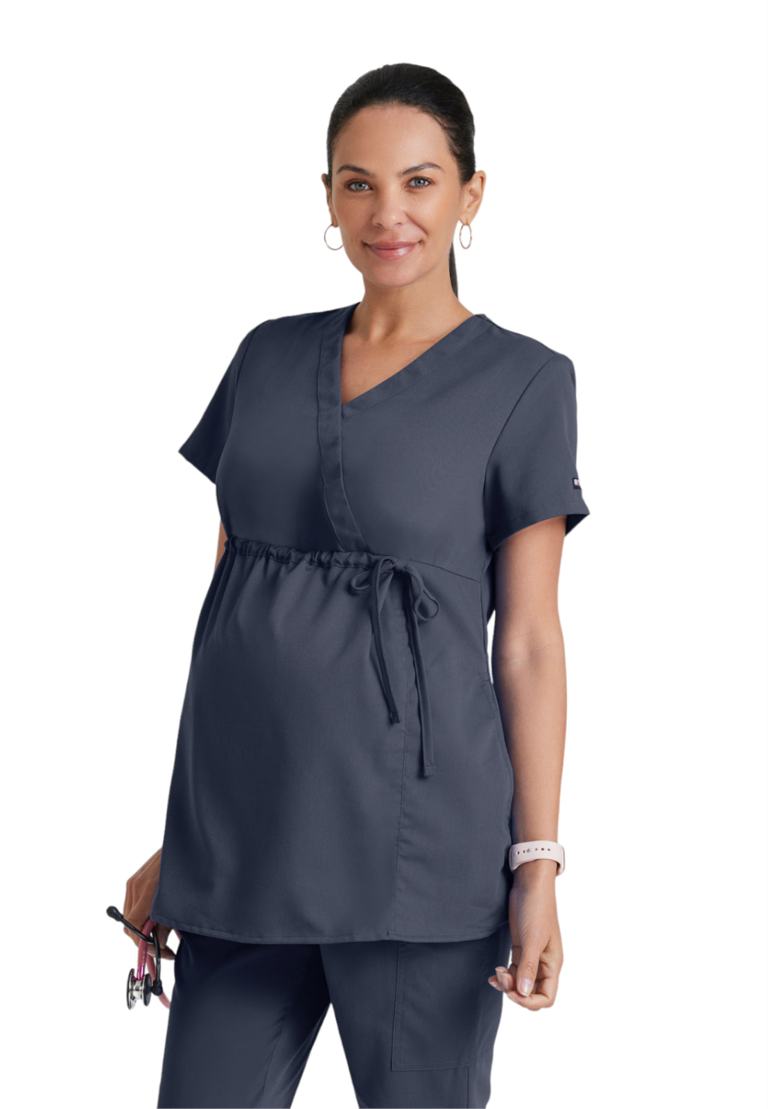 Women's Two-Pocket Mock Wrap Lilah Maternity Scrub Top - GRT094 - Steel