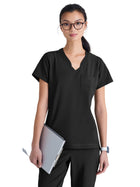 Women's One-Pocket Banded V-Neck Sway Scrub Top - GSST181 - Black