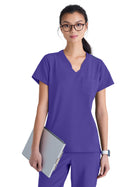 Women's One-Pocket Banded V-Neck Sway Scrub Top - GSST181 - New Grape