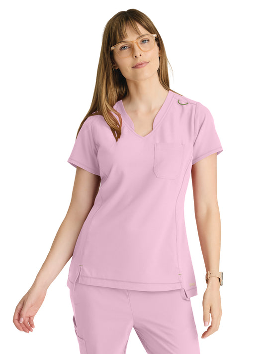 Women's One-Pocket Banded V-Neck Sway Scrub Top - GSST181 - Misty Pink