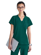Women's One-Pocket Banded V-Neck Sway Scrub Top - GSST181 - Hunter Green