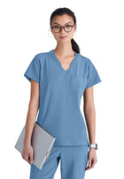 Women's One-Pocket Banded V-Neck Sway Scrub Top - GSST181 - Ciel Blue