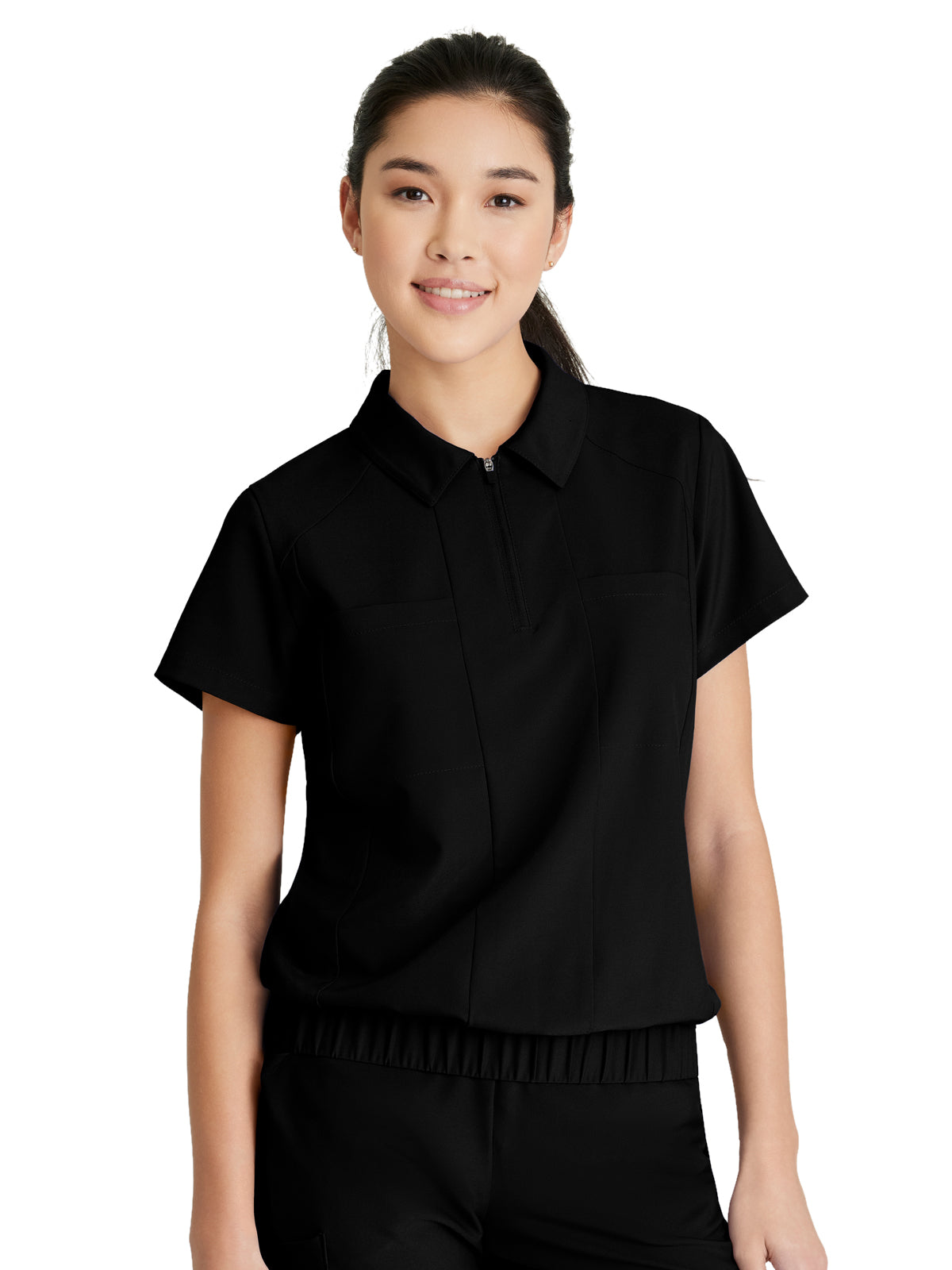 Women's 2 Pocket Zip Neck Banded Waist Perseverance Scrub Top