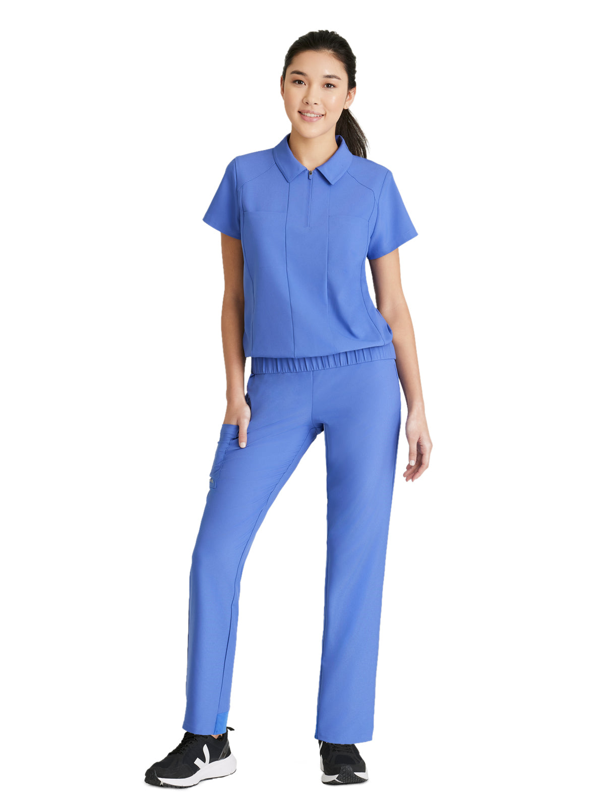 Women's 2 Pocket Zip Neck Banded Waist Perseverance Scrub Top