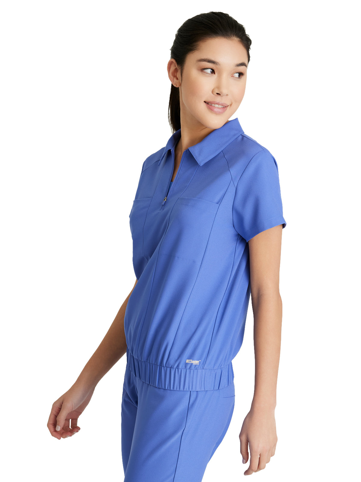 Women's 2 Pocket Zip Neck Banded Waist Perseverance Scrub Top