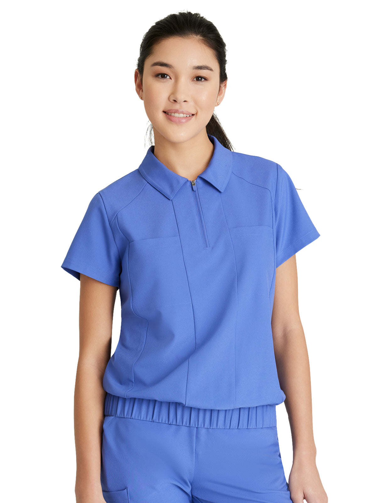 Women's 2 Pocket Zip Neck Banded Waist Perseverance Scrub Top