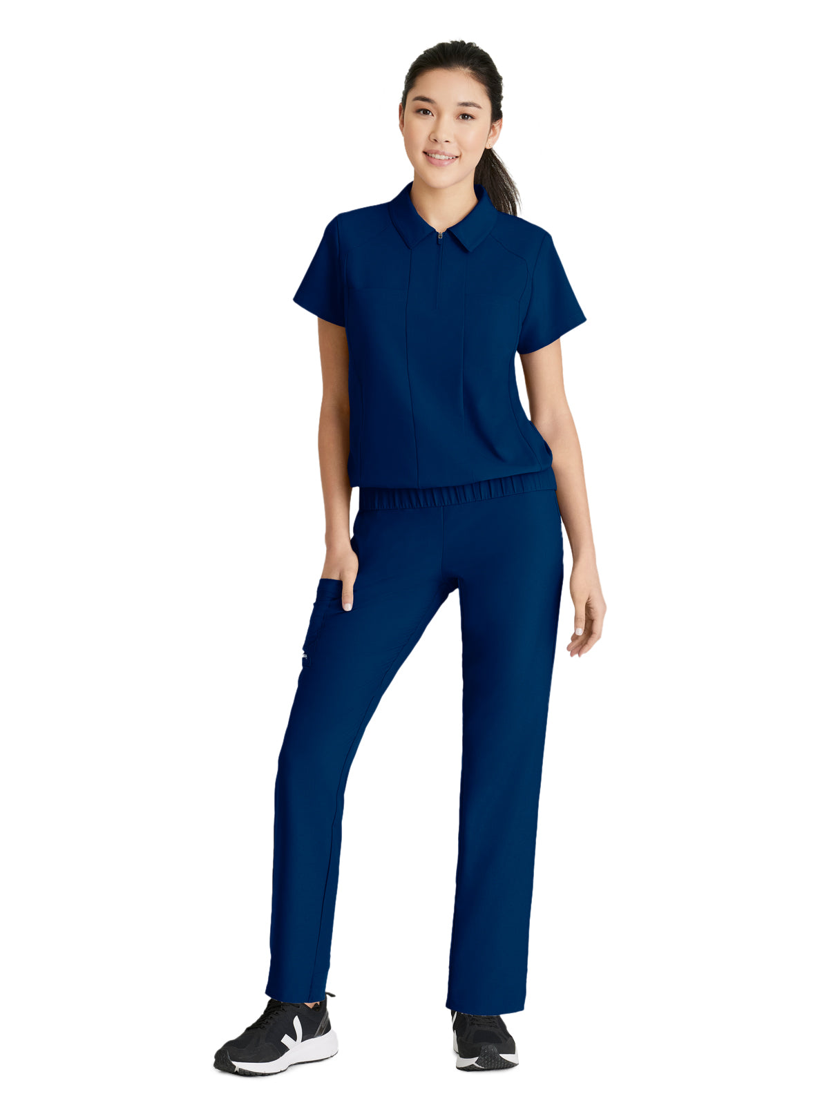 Women's 2 Pocket Zip Neck Banded Waist Perseverance Scrub Top