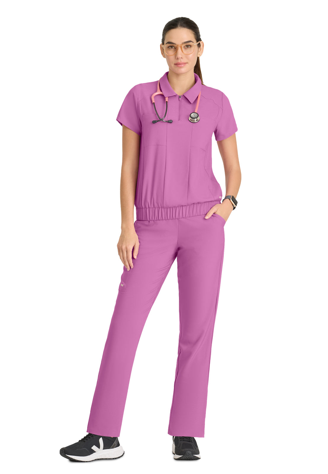 Women's 2 Pocket Zip Neck Banded Waist Perseverance Scrub Top